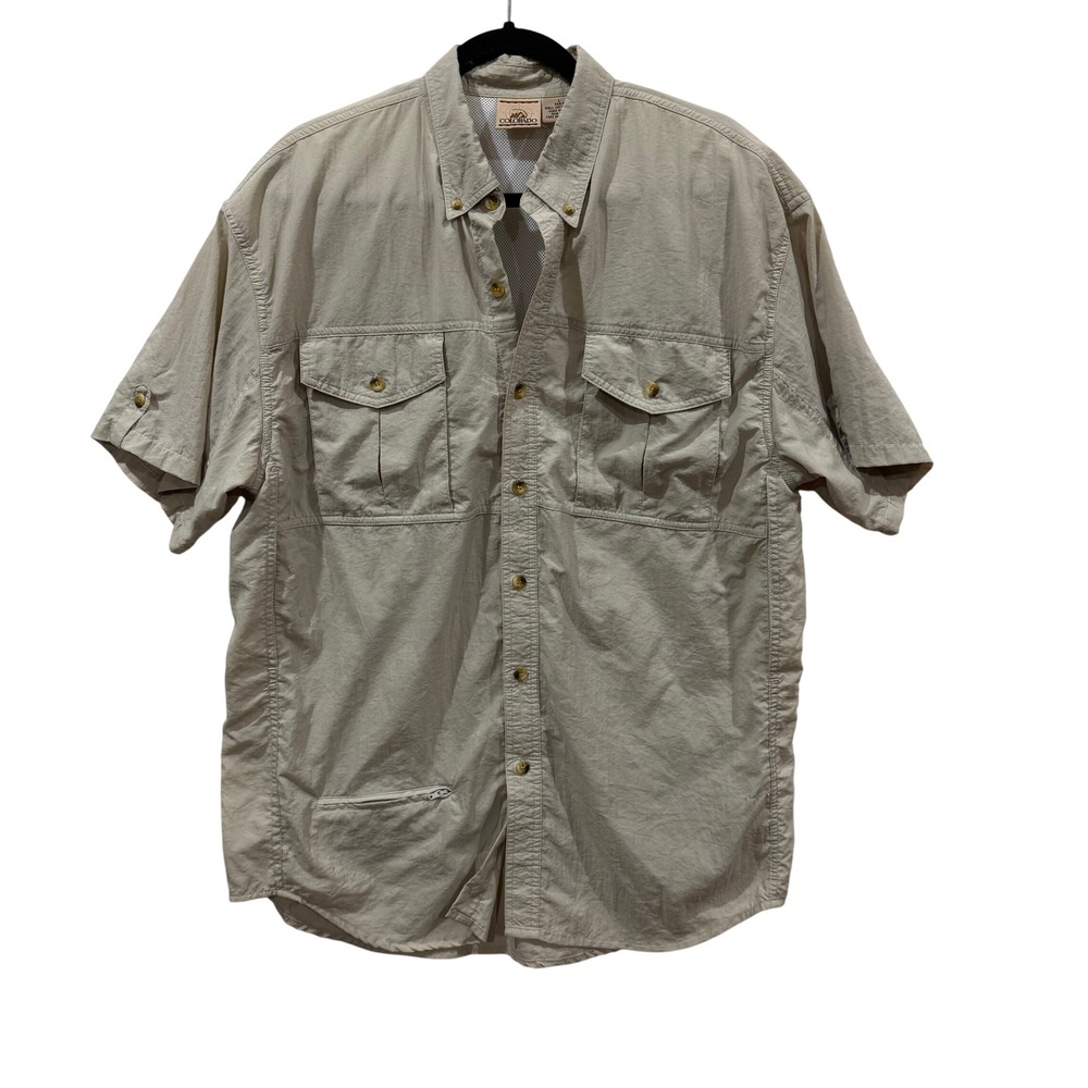 Colorado Mens Short Sleeve‎ Fishing Shirt Tan Nylon Mesh Lined Vented Hiking L